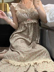 Cyflymder Korean Kawaii Princess Nightdress Women Summer Sleeveless Ruffles Printed Princess Nightgowns Sweet Girl Pajama Sleepwear