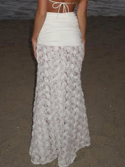 Cyflymder Holiday Drawstring Mesh Skirts Beach Style See Through Low-Waisted Maxi Skirts Women 2025 Summer Fashion Streetwear Lady