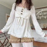 Cyflymder American Sweet Solid Lace Edge A-line Shirts Y2k Front Bow Design Thin All Match Women Tops Harajuku Punk Street Casual Clothes