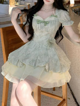 Cyflymder Spring French Sweet Lace Ruffle Mini Dress Women New Kawaii Bubble Sleeves Slim Fairy Dresses Aesthetic Elegant Fashion Outfits