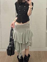 Cyflymder Harajuku Double-breasted Cropped Shirt Y2k Aesthetic Women Solid Slim Fit Blouse Streetwear Double-breasted Grunge Blusas