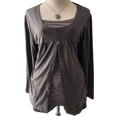 Cyflymder New Autumn Spliced Vintage Harajuku Fake Two Piece Y2k Harajuku Lace Striped Buttons Design Women Shirt Long Sleeve Commuter Top