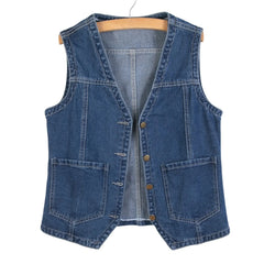 Cyflymder American Retro Women Denim Vest Spring Autumn Plus Size Button Down Casual Waistcoats Boyfriend Sleeveless Fashion Jean Jackets