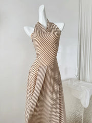 Cyflymder Summer Women French Vintage Vacation Striped Sleeveless Dress Maxi Frock Design Old Money Evening Two Piece Sets Party Evening