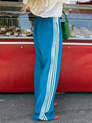 Cyflymder Women's Striped Pants Loose Elastic Waist Drawstring Straight Leg Casual Sweatpants with Pockets y2k Low Rise Baggy Trousers