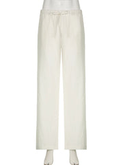 Cyflymder Casual Loose Bandage Straight Pants Basic Elastic Low-Waisted Wide Lge Pants Women Summer Fashion Streetwear Ladies