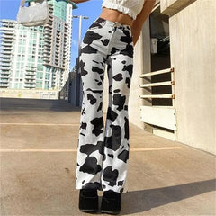 Cyflymder Cow Print High Waist Straight Jeans Women New Comfortable Casual Denim Pants Female Four Seasons Trousers Trend Streetwear
