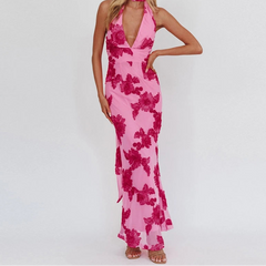 Cyflymder Women Print Floral Maxi Dress Spaghetti Strap Slip Dress Y2k Bodycon Backless Going Out Long Sundress Evening Cocktail Party