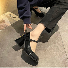 Cyflymder Spring Women Mary Jane Shoes Elegant Square Toe Thick Heel Shoes Casual Party Dress Single Shoes