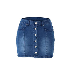 Cyflymder Fashion Single-breasted Splice Wrap Hip Skirt Women High Waist Slim Fit Denim Half-body Dress Female Office Commuter Casual Wear