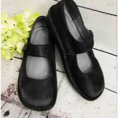 Cyflymder Mary Janes Women Shoes Round Toe Buckle Strap Solid Color Flat Shoes Ladies Handmade Large Size Women's Leather Loafers