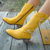 Cyflymder Round toe thick heel knee high boots with zippered high heels, comfortable fit for women's fashion shoes, plus size women's shoe