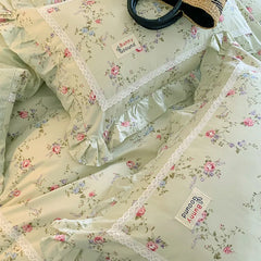 Cyflymder 100% Cotton Spring Garden Flowers Botanical Chic Ruffles Soft Comfortable Double Queen (1Duvet Cover+1Bed Sheet+2Pillowcases)