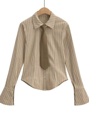 Cyflymder College Sle Striped Long Sve Age-Defng irt Bell Sve Girl Student Feeling Fre ad irt Street