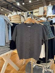 Cyflymder Drak Gray Knitted Short Sleeve Sweater Women Spring Casual Streetwear Single Breasted Jumpers Vintage Chic Preppy Style Cardigan