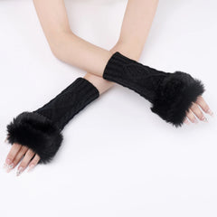 Cyflymder A Pair Of Women's Knitted Fingerless Gloves With Faux Fur Cuff, Warm Winter Fall For Ladies, Cable Knit Arm Warmers For Cold
