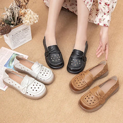 Cyflymder Summer Women Loafers Genuine Leather Comfort Flat Mother Shoes Female Footwear Slip-On Women's Flats Comfortable Handmade Shoes