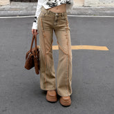 Cyflymder Vintage Frayed-edge Loose Jeans Women Casual Stragiht Denim Pants Y2K High Street Leg Trousers Harajuku Clothes Aesthet