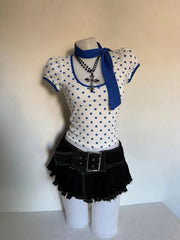 Cyflymder Vintage Polka Dot T-shirt Y2k 2000s Slim Crop Top Woman Clothes Punk Hot Sweet O-Neck Aesthetics Harajuku Elegant Summer Fashion