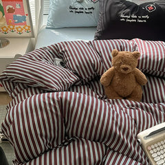 Cyflymder European Striped Grid Bedding Set Fashion Soft and Breathable Bedclothes for All Seasons Luxury Cozy Printed Quilt Cover Set