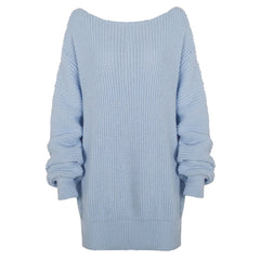 Cyflymder Slouchy Knitted Dress Spring Autumn Slant One Shoulder Long Sleeve Sweater Dress Women Pullover Solid Oversize Casual Dress