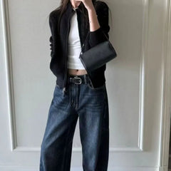 Cyflymder Spring Autumn Wool Sweater Jacket Women Stand Collar Long Sleeve Slim Zipper Outwear Vintage Wool Cashmere Jumper 267B