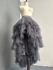 Cyflymder Asymmetrical Multi Layer Mesh Evening Party Skirts for Women, Elastic Waist, Stage Show Tulle Ball Gown, Princess Cake Skirt