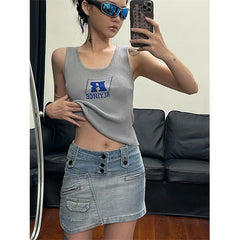 Cyflymder Y2K Cargo Denim Mini Skirt Women Vintage 90S Washed Hip Wrap Skirts Summer Streetwear Korean Sexy Gyaru High Waist Design Faldas