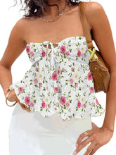 Cyflymder Strapless Off Shoulder Ruched Tube Tops Floral Print Vest Women 2024 Front Tie-up Ruffles Summer Party Clubwear Tank