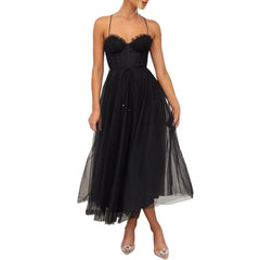 Cyflymder Women Wedding Dress Tulle Spaghetti Strap Elegant Sleeveless Long Dress Large Swing Deep V-Neck Sexy Backless Party Dress