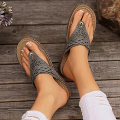 Cyflymder New Thong Flip Flops for Women Fashion Rome Style Summer Beach Slippers for Women Leather Flat Slippers
