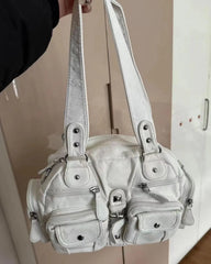 Cyflymder Hot Girls White Y2k Shoulder Bags Women Vintage Subculture Leather Casual Handbag Female Harajuku Underarm Bag Purse New