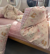 Cyflymder Cute pink dog flower plaid bedding set kid teen,twin full queen lovely puppy cotton home textile sheet pillow case quilt cover