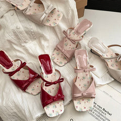 Cyflymder On A Wedge Butterfly-Knot Female Shoes Slippers Heels Slides 2025 High Summer Butterfly-knot Scandals Sweet Butterfly-Knot Slipp