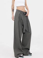 Cyflymder Gray Suit Wide Leg Pants Women Vintage Y2K High Waist Lace Up Trousers Casual Loose Design Fall Streetwear Retro Korean Pant New