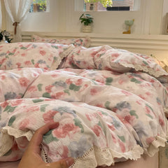 Cyflymder INS Korean Style 2025 New Yungan Cotton Wrinkled Double-layer Yarn Lace Bedding Sets
