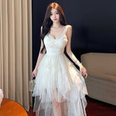 Cyflymder Fairycore Irregular Mesh Princess Dresses Summer High Waist Slim Ruffles Birthday Party Dress Elegant Fashion Vestidos