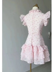 Cyflymder Sexy Sweet Mini Dresses Women Floral Printed Ruffles Flying Sleeve Bandage Princess Elegant Dress Summer Female Party