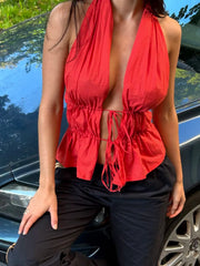 Cyflymder Romore Orange Sexy Bal Beachside Summer Trendy Vest Faionable Cover-Up Strapl Crop Top for Holiday Wear