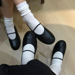 Cyflymder Brand Big Size 43 Round Toe Ballerina Flats Mary Janes Shoes Black Artificial soft leather Shoes Women Ballet Flats Daily