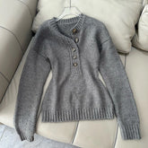 Cyflymder Y2K Slim Gray Sweaters Women Vintage O Neck Long Sleeve Knitted Jumper Casual Buttons Retro Fall Winter Simple Tops Pullover New