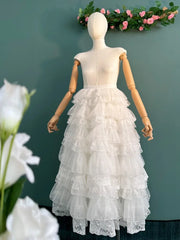 Cyflymder French Sweet Lace Splicing Fairy Dress Light Wedding Skirt Lining Heavy Industry Lace Cake Puff Mesh Cover Up Skirt