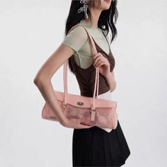 Cyflymder Korean Jelly Flap Lock Handbag Women Pink Transparent PVC Large Capacity Shoulder Bags Ladies Sweet Cute Versatile Underarm Bag