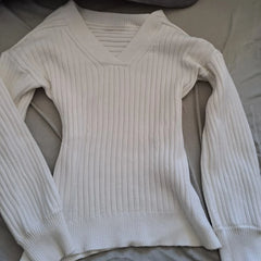 Cyflymder `Women V‑Neck Ribbed Knit Sweater Cropped Slim Fit Soft Stretch Solid Long Sleeve Jumper Casual Autumn Winter Knit Top`
