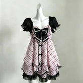 Cyflymder Japanese Vintage Lolita 2 Piece Sets Women Sweet Ruffle Short Tops High Waist Mini Dress Suits Kawaii Y2k Casual Fashion Outfits