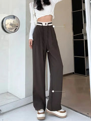 Cyflymder Chic New Sports Pants Women High Waist Black Gray American Trousers OL Casual Loose Straight Wide Leg Pants Female