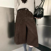 Cyflymder Korean Corduroy Pants Women Casual High Waisted Loose Cropped Pants Pockets Office Lady Solid Color Wide Leg Trousers 785A