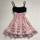 Cyflymder New Sweet French Constrast Color All Match Sling Short Dress Harajuku Polka Dot Print A-line Clothes Y2k Spice Girl Punk Dress