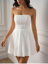 Cyflymder Summer Tube Top Jacquard Mini Dress Sexy Off-Shoulder Open Back A-Line Shirred Women's Sexy Casual Beach Party Dress