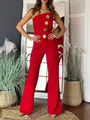 Cyflymder New Women's Front Button Slim Fit Wide Leg Jumpsuit, Comfortable Fit, Fashionable and Casual Versatile Jumpsuit, Suitable F